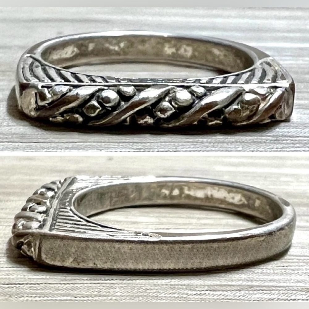 Designer Signed PD Sterling Silver Tall Flat Stacking Ring, Size 6, 2.7g